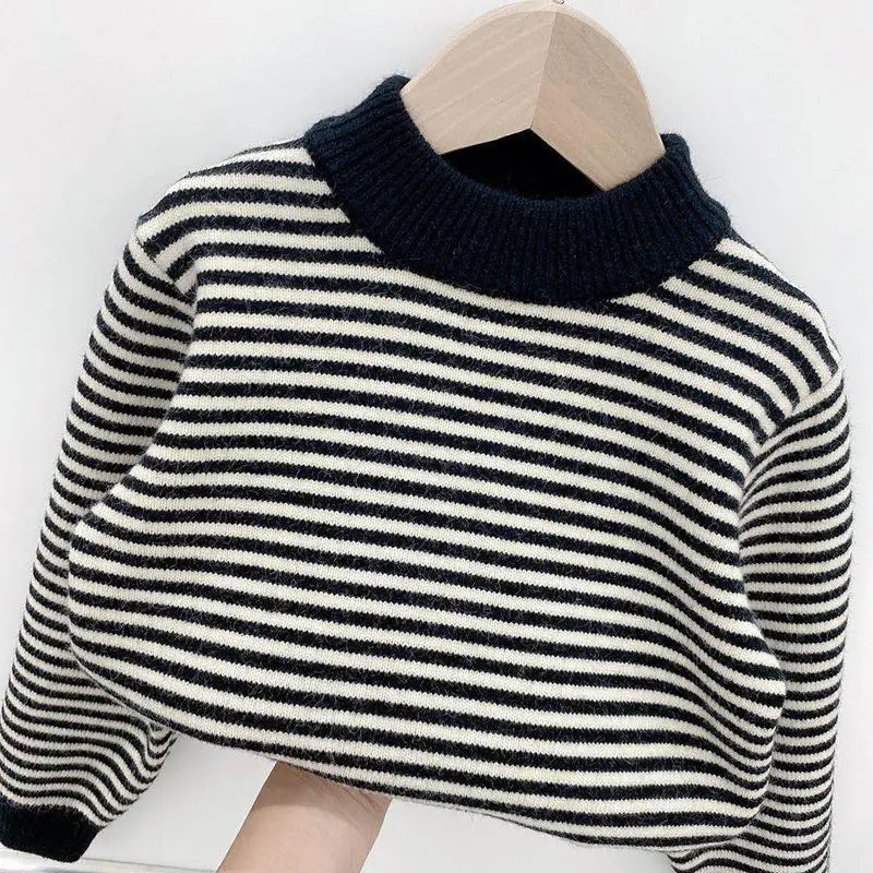 Boys Fleece Lined Striped Sweater Medium Large - Image 4
