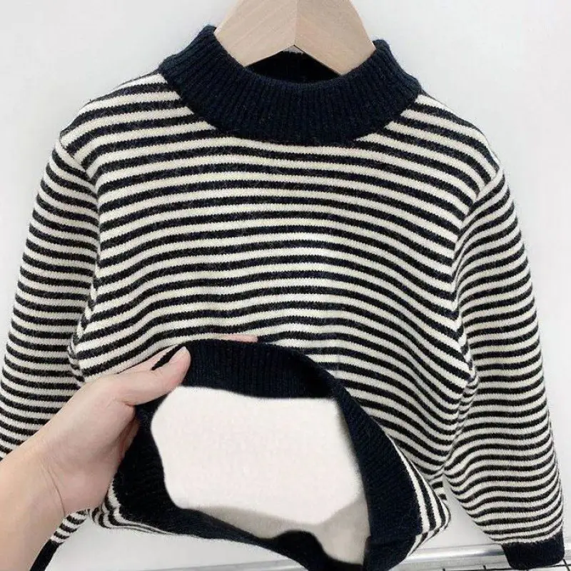Boys Fleece Lined Striped Sweater Medium Large - Image 5