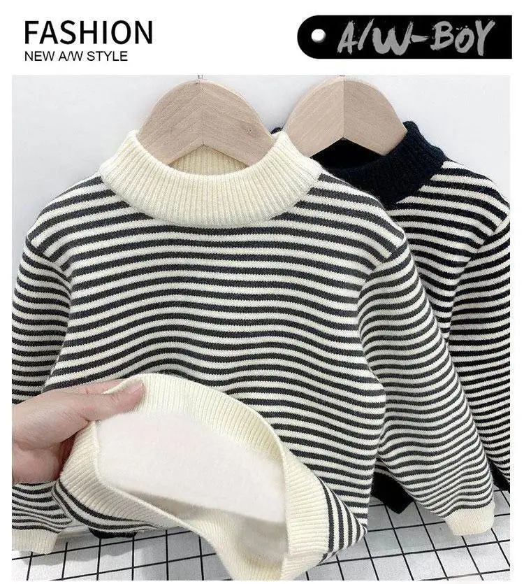 Boys Fleece Lined Striped Sweater Medium Large — feature 1