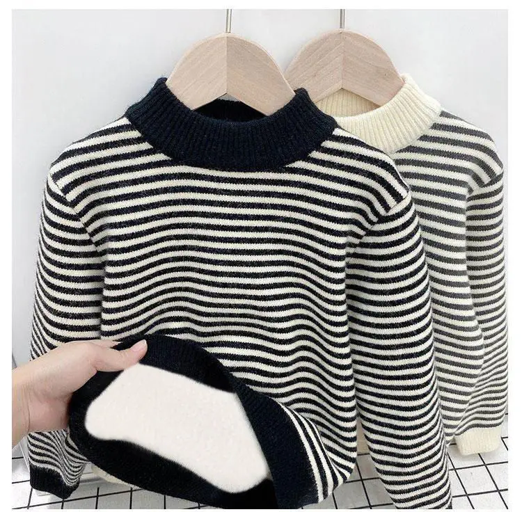 Boys Fleece Lined Striped Sweater Medium Large — feature 11
