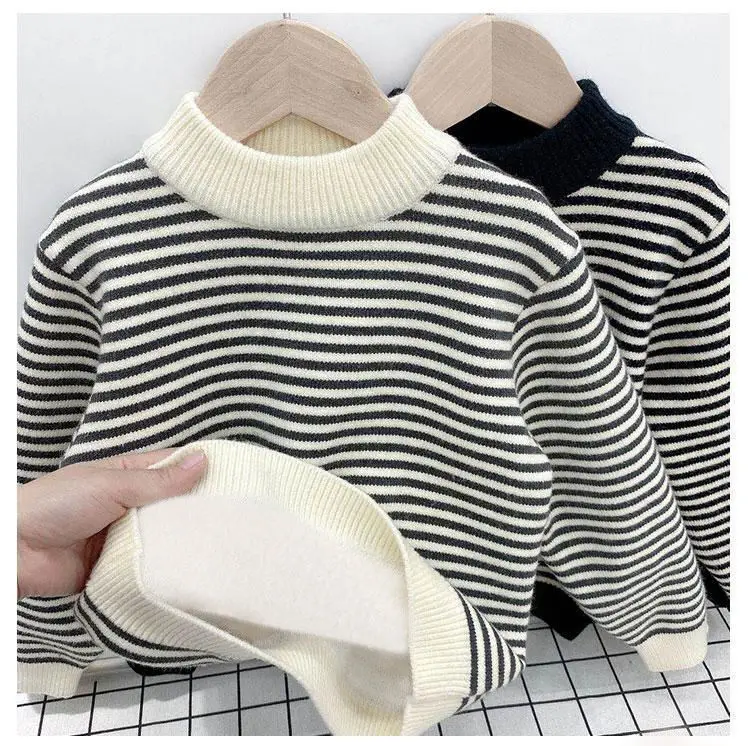 Boys Fleece Lined Striped Sweater Medium Large — feature 12