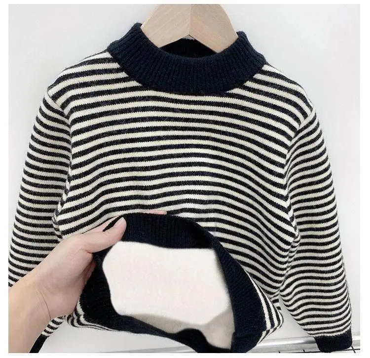 Boys Fleece Lined Striped Sweater Medium Large — feature 14