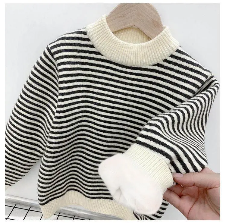 Boys Fleece Lined Striped Sweater Medium Large — feature 16