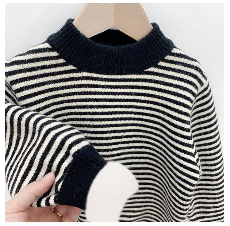 Boys Fleece Lined Striped Sweater Medium Large — feature 17
