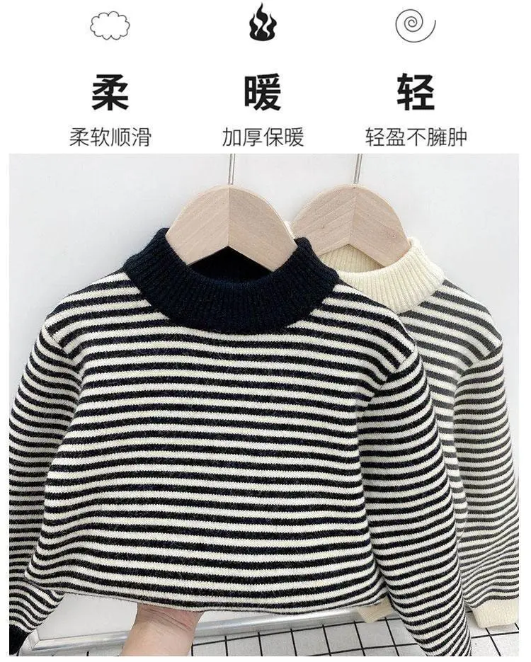 Boys Fleece Lined Striped Sweater Medium Large — feature 3