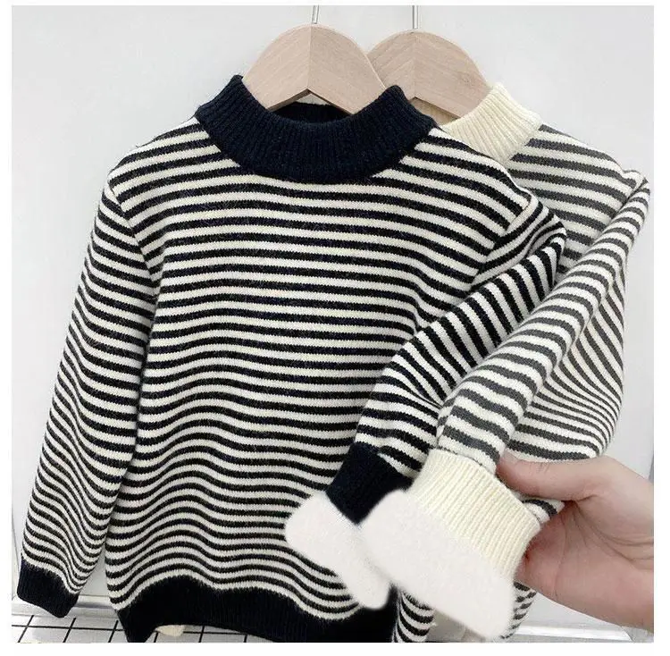 Boys Fleece Lined Striped Sweater Medium Large — feature 4