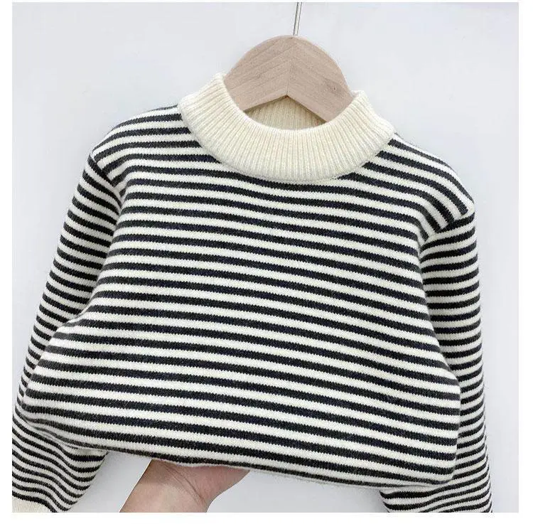Boys Fleece Lined Striped Sweater Medium Large — feature 7