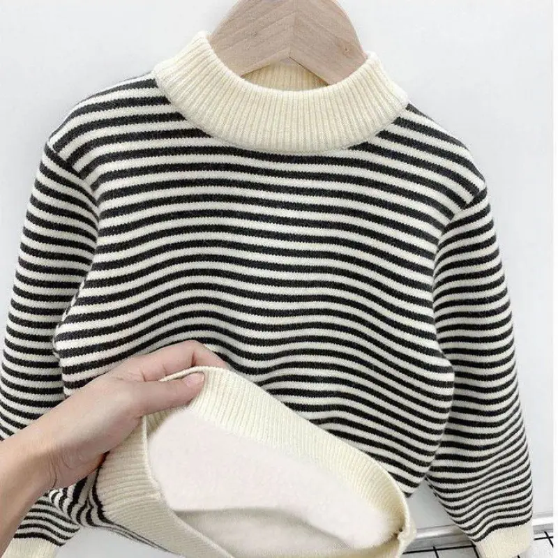 Boys Fleece Lined Striped Sweater Medium Large - Image 2