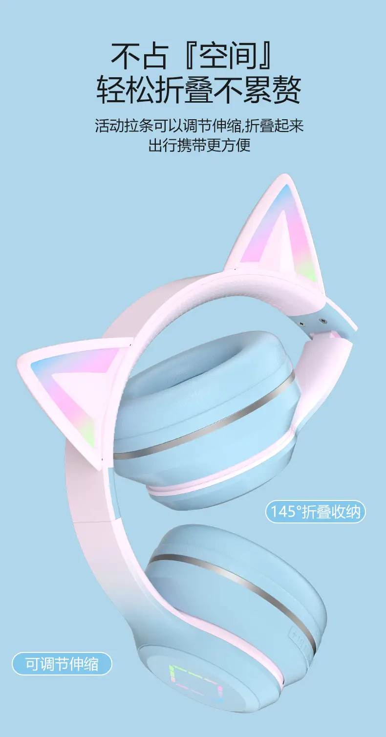 Cat Ear Bluetooth Headset Pink Gradient Long Battery β feature 10