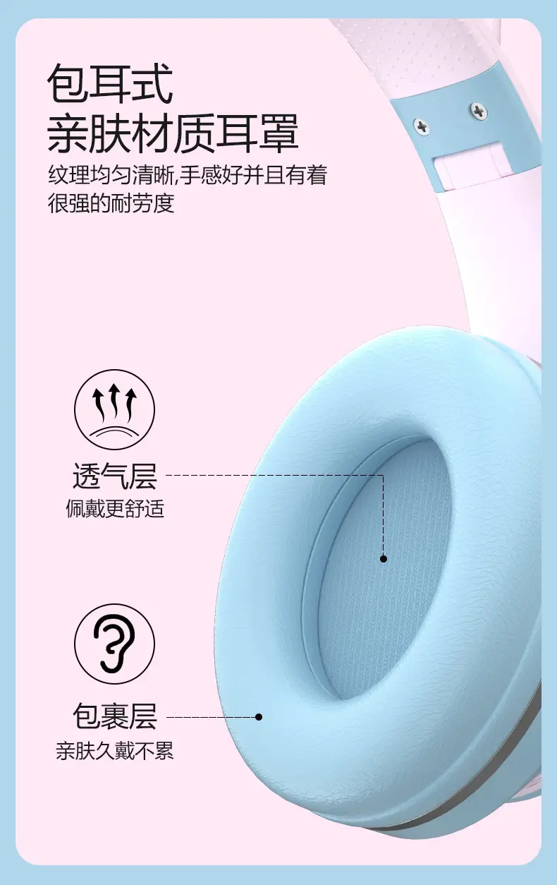 Cat Ear Bluetooth Headset Pink Gradient Long Battery β feature 11