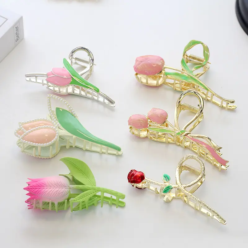 Alloy Tulip Hair Clips Large Volume Women's Back Head Floral - Image 13
