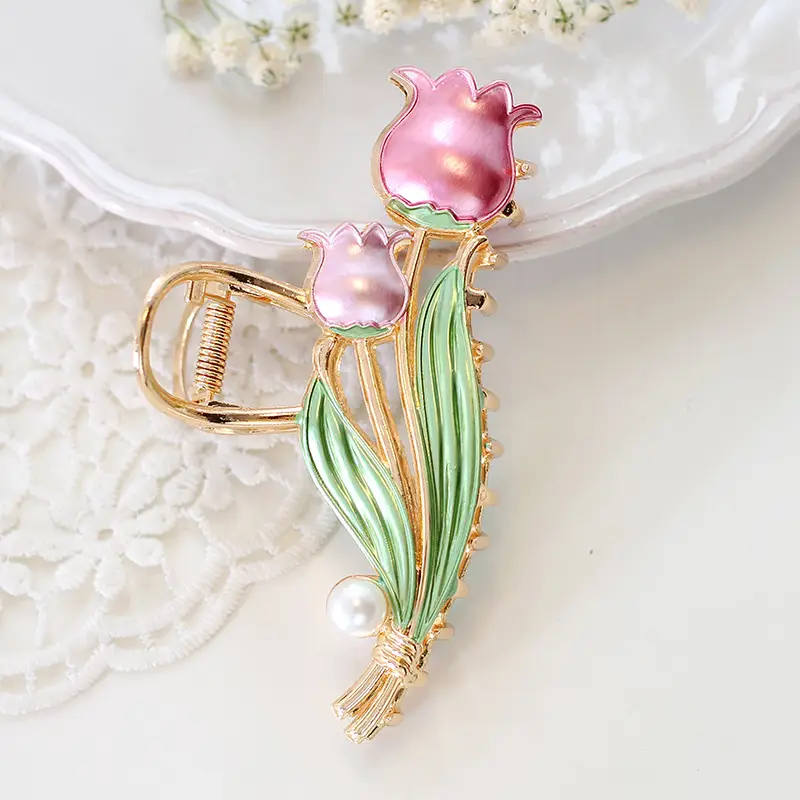 Alloy Tulip Hair Clips Large Volume Women's Back Head Floral - Image 10