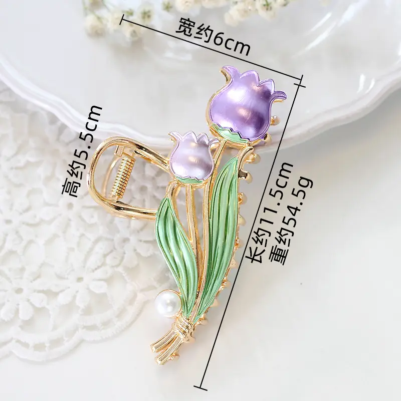 Alloy Tulip Hair Clips Large Volume Women's Back Head Floral - Image 11