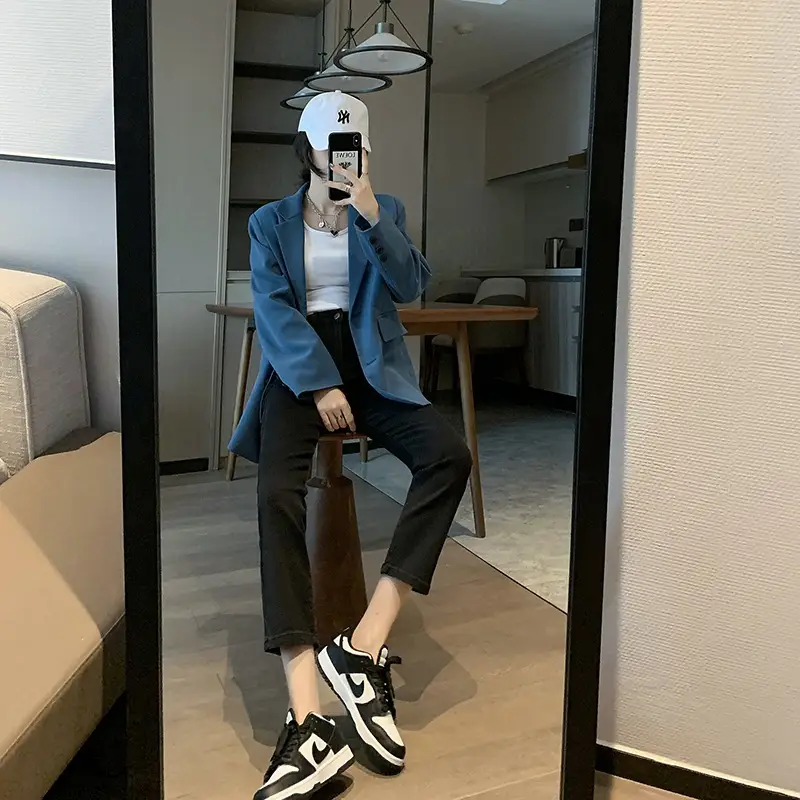 Black Straight-leg Jeans Women's New Cyber Celebrity High Waist Elastic Slim-fit Shorty Fall/Winter Ankle-cut Pants