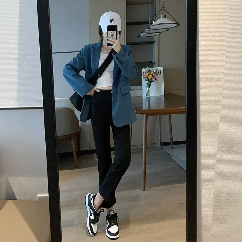 Black Straight-leg Jeans Women's New Cyber Celebrity High Waist Elastic Slim-fit Shorty Fall/Winter Ankle-cut Pants