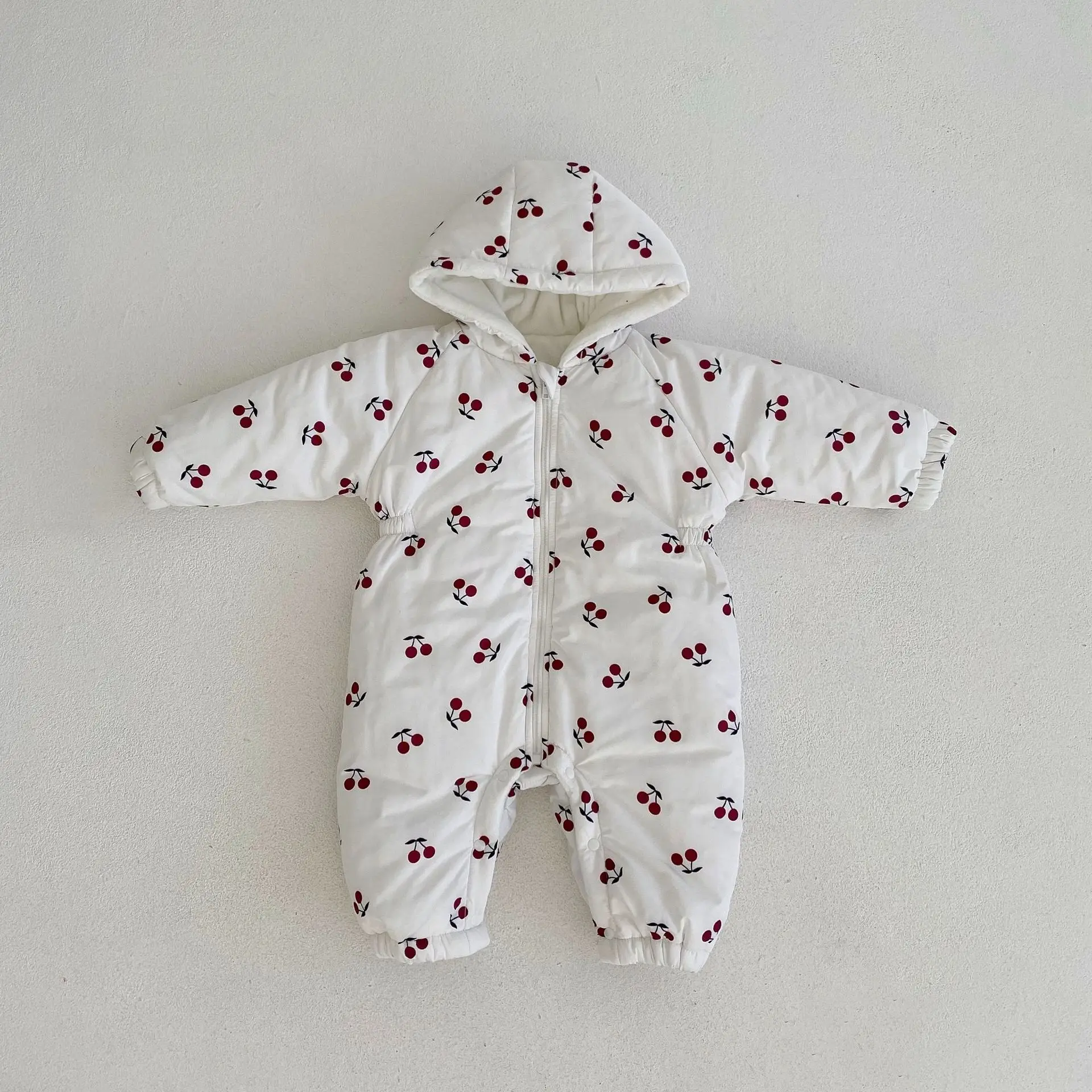 2025 Winter Velvet Hooded Quilted Coat for Baby Girls Cherry Print — feature 10