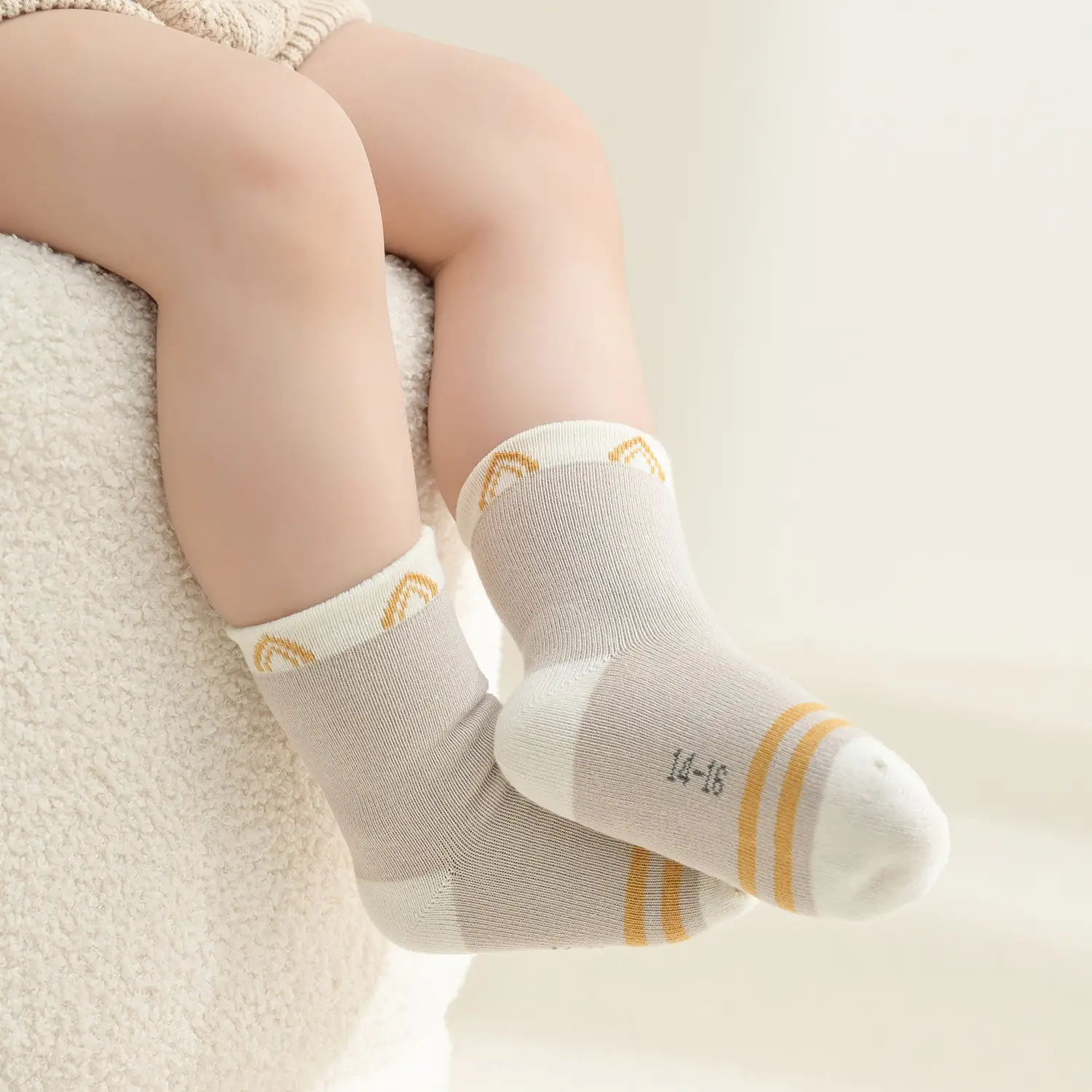 Xuwei Cotton Baby Socks Yellow White Mid-Tube