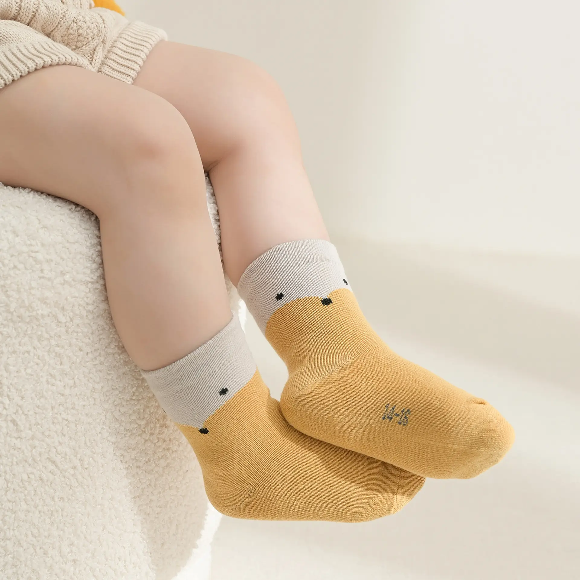 Xuwei Cotton Baby Socks Yellow White Mid-Tube — feature 3