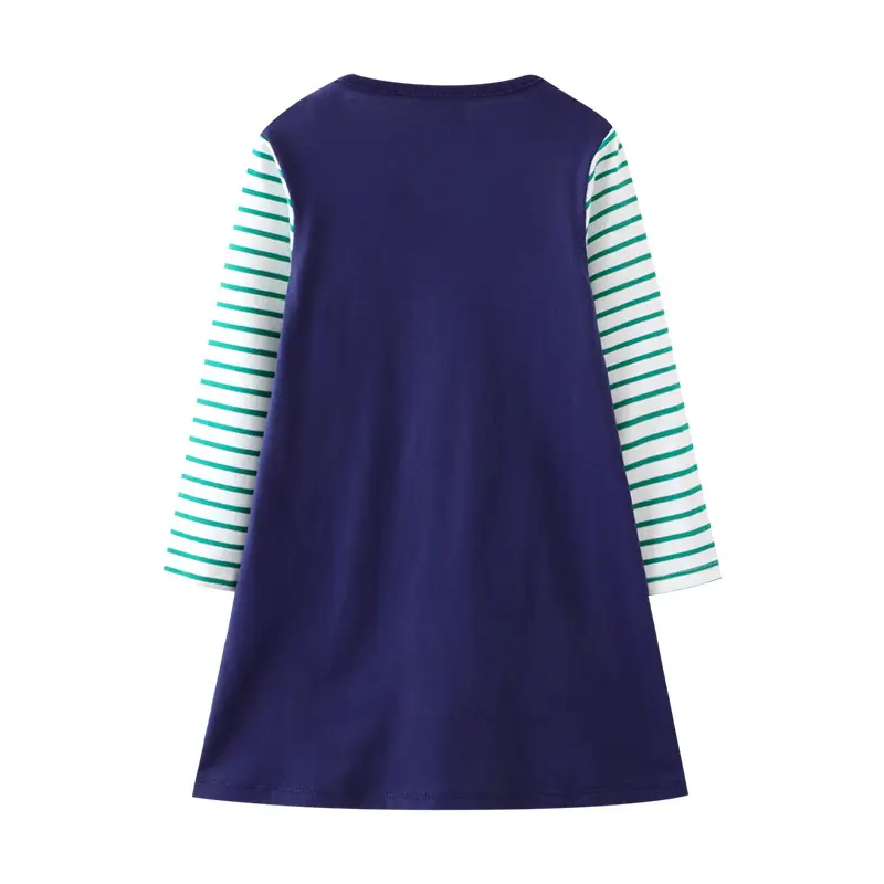 Girls Cartoon Long Sleeve Knitted Cotton Dress Navy Blue 2025 - Image 3