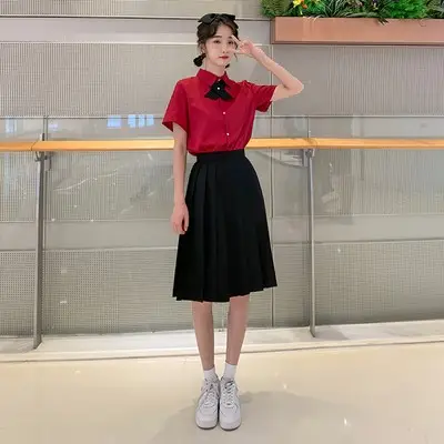 Red Bow Neck School Uniform Set for Girls - Image 4