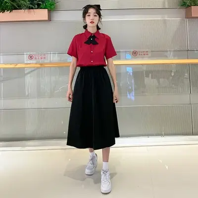 Red Bow Neck School Uniform Set for Girls - Image 5