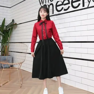 Red Bow Neck School Uniform Set for Girls - Image 7