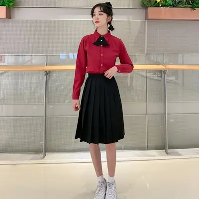 Red Bow Neck School Uniform Set for Girls - Image 9