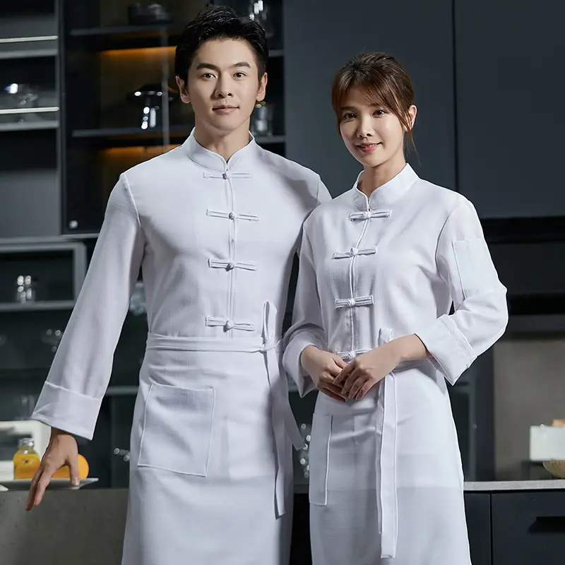 Linen Chinese Long Sleeve Chef Work Clothes for Men Women - Image 7