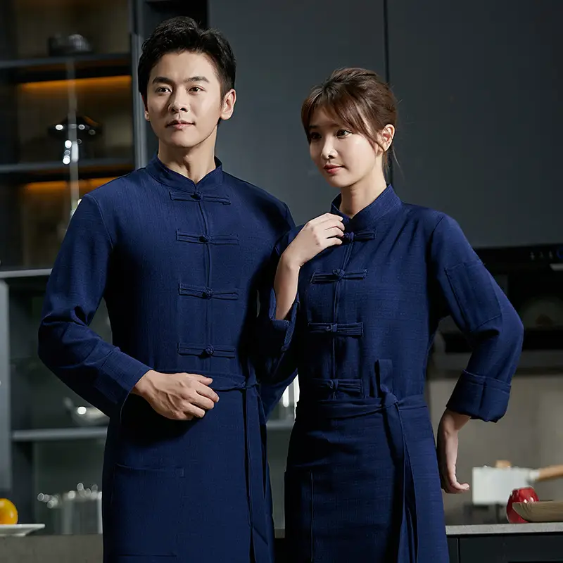 Linen Chinese Long Sleeve Chef Work Clothes for Men Women - Image 8