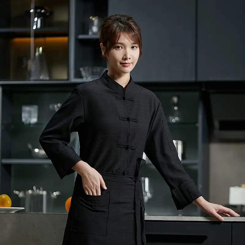 Linen Chinese Long Sleeve Chef Work Clothes for Men Women - Image 9