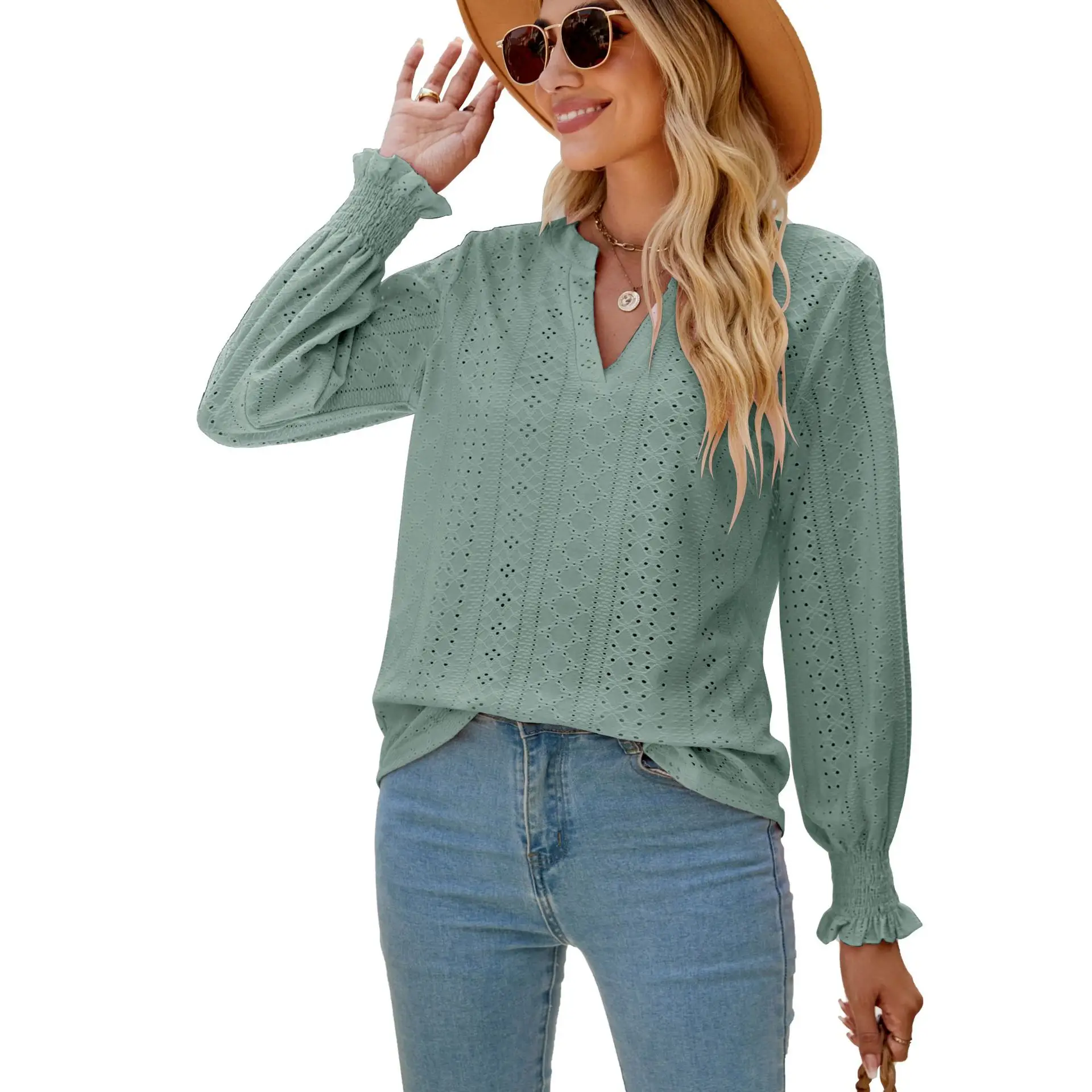 Purple Cut Out Lotus Leaf Long Sleeve Top - Image 4