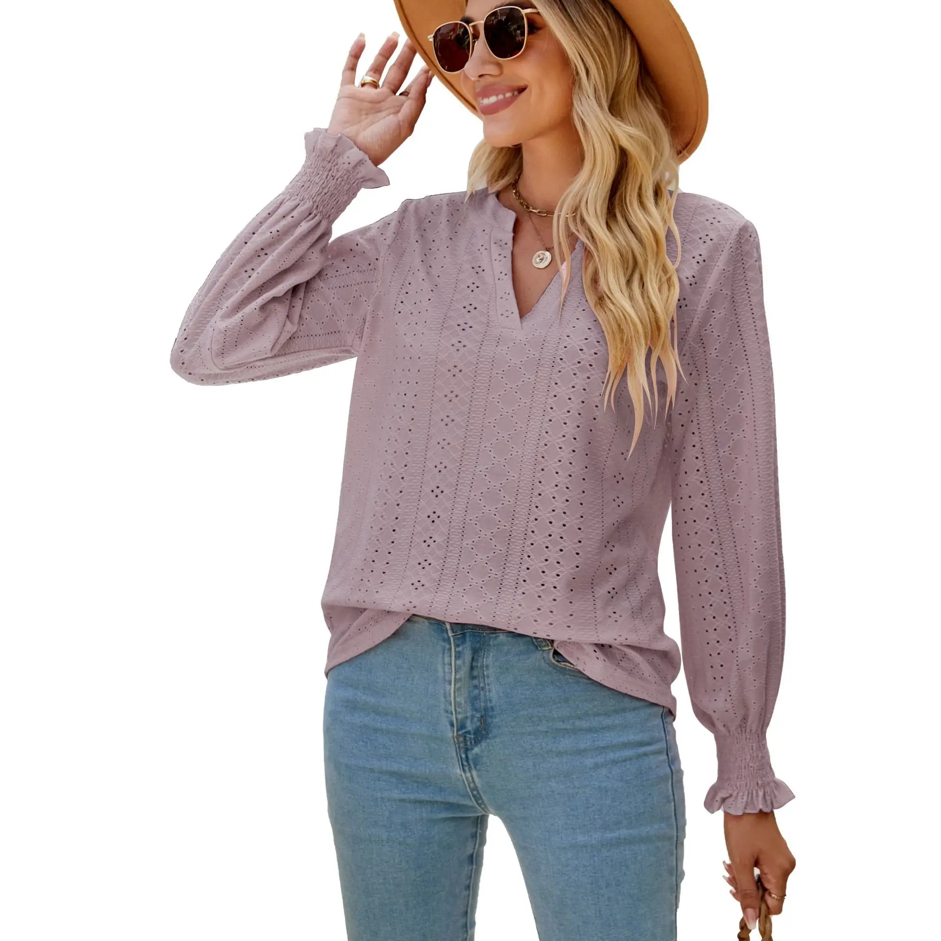 Purple Cut Out Lotus Leaf Long Sleeve Top - Image 5