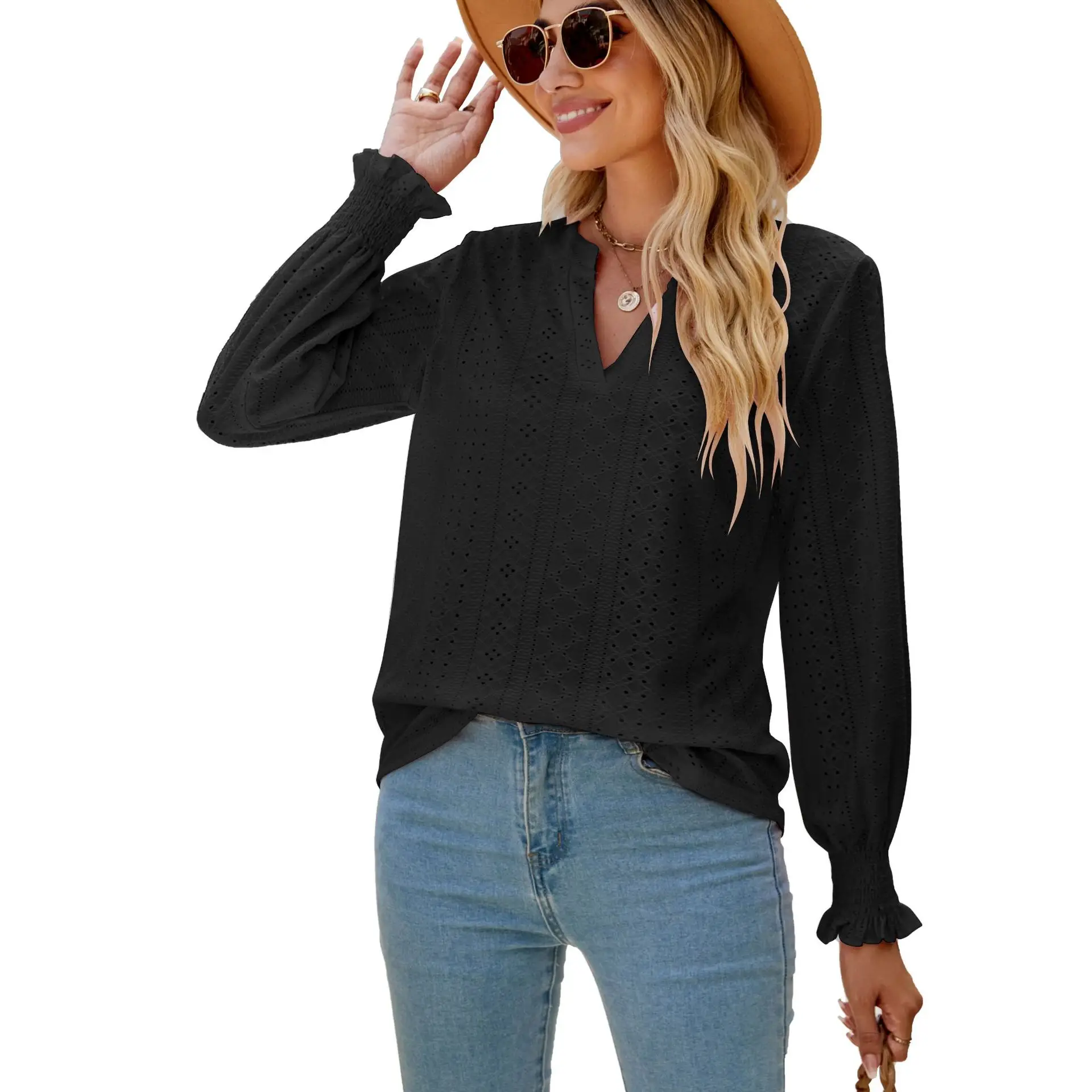 Purple Cut Out Lotus Leaf Long Sleeve Top - Image 2