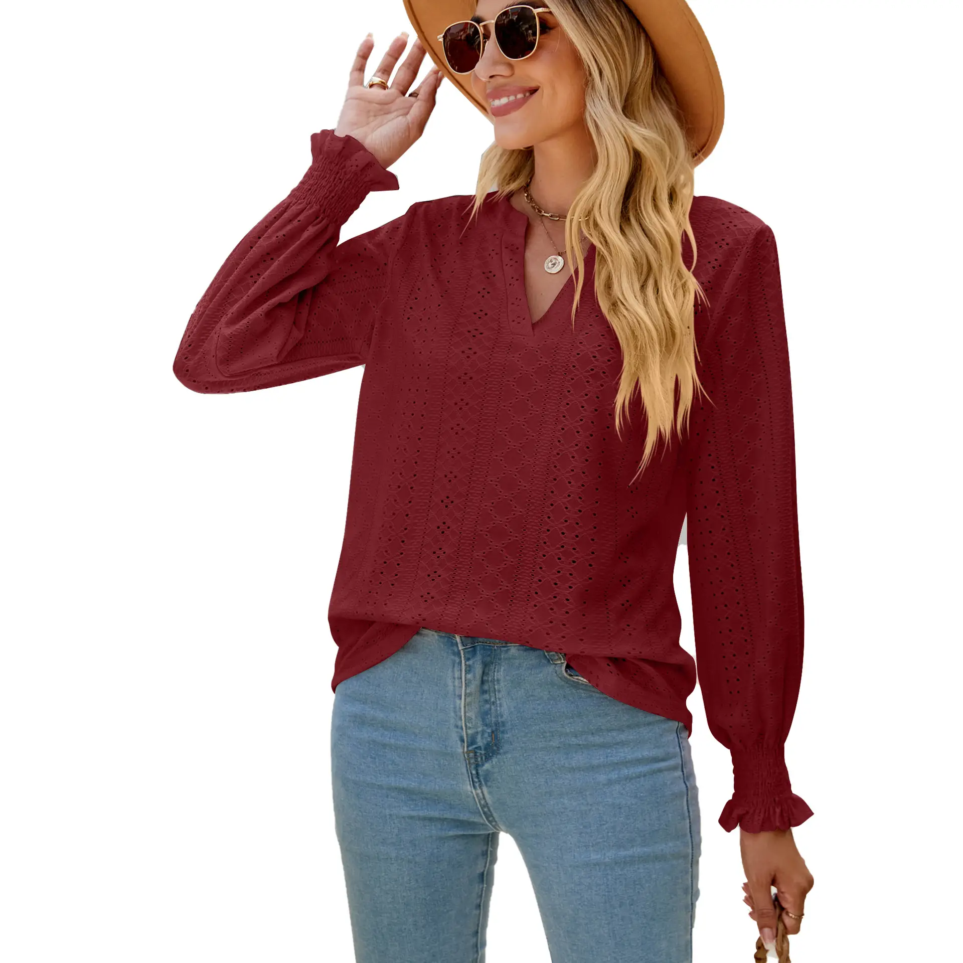 Purple Cut Out Lotus Leaf Long Sleeve Top - Image 7