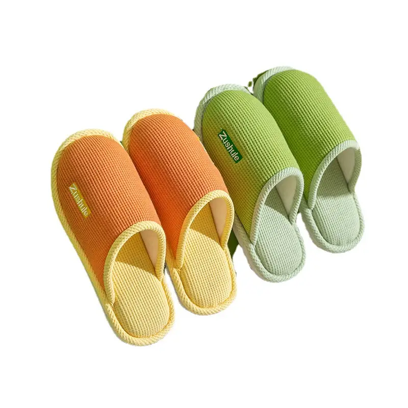Spring and Summer New Indoor Wooden Floor Comfortable Home Cotton Slippers, Four-Season Closed-Toe Couple's Home Linen Slippers
