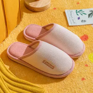 Spring and Summer New Indoor Wooden Floor Comfortable Home Cotton Slippers, Four-Season Closed-Toe Couple's Home Linen Slippers