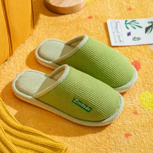 Spring and Summer New Indoor Wooden Floor Comfortable Home Cotton Slippers, Four-Season Closed-Toe Couple's Home Linen Slippers
