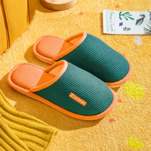 Spring and Summer New Indoor Wooden Floor Comfortable Home Cotton Slippers, Four-Season Closed-Toe Couple's Home Linen Slippers