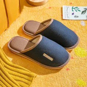 Spring and Summer New Indoor Wooden Floor Comfortable Home Cotton Slippers, Four-Season Closed-Toe Couple's Home Linen Slippers