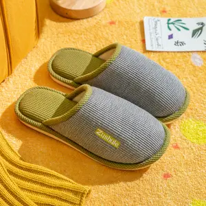 Spring and Summer New Indoor Wooden Floor Comfortable Home Cotton Slippers, Four-Season Closed-Toe Couple's Home Linen Slippers