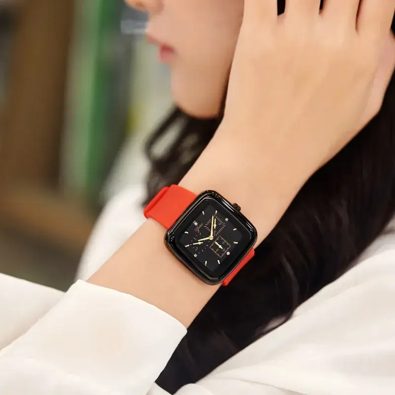 Women's Square Watch Black Silicone Waterproof Large Dial - Image 3
