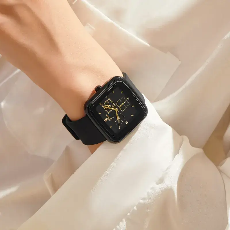Women's Square Watch Black Silicone Waterproof Large Dial - Image 4
