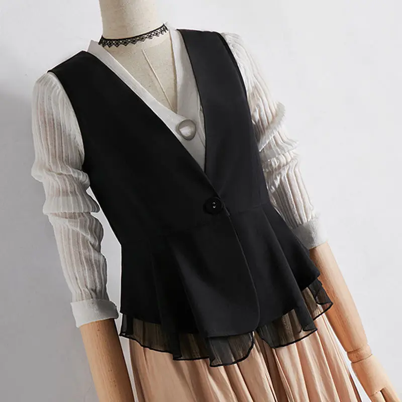 Black Chiffon Vest Women Spring Autumn Slim Fit Waistcoat Style - Image 6
