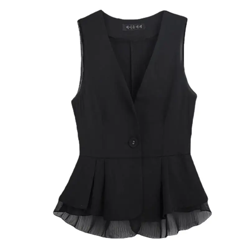 Black Chiffon Vest Women Spring Autumn Slim Fit Waistcoat Style - Image 7