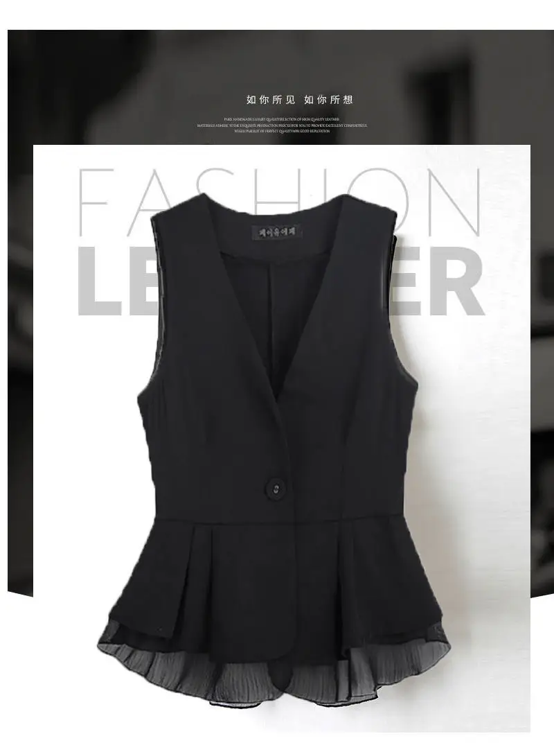 Black Chiffon Vest Women Spring Autumn Slim Fit Waistcoat Style — feature 2