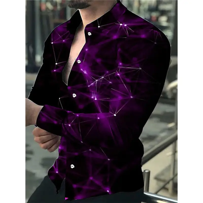 2023 Green Gradient Lapel Shirt Slim Fit Long Sleeve