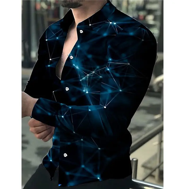 2023 Green Gradient Lapel Shirt Slim Fit Long Sleeve