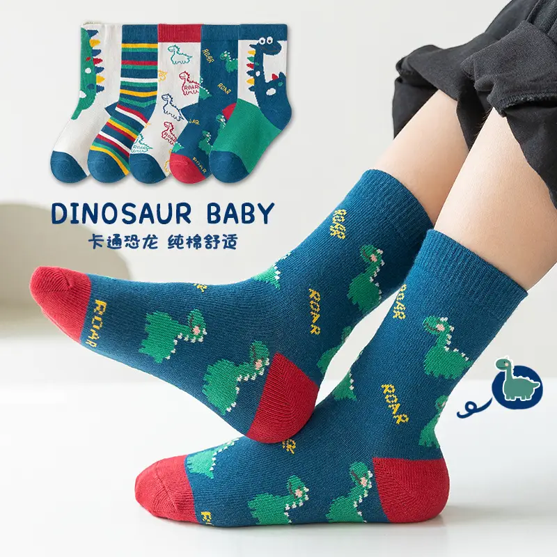 Autumn Winter Kids Mid-Calf Socks Cotton Blue - Image 17