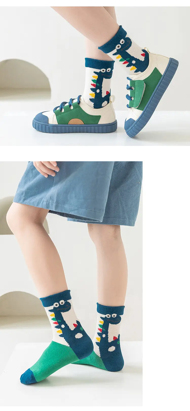 Autumn Winter Kids Mid-Calf Socks Cotton Blue — feature 22