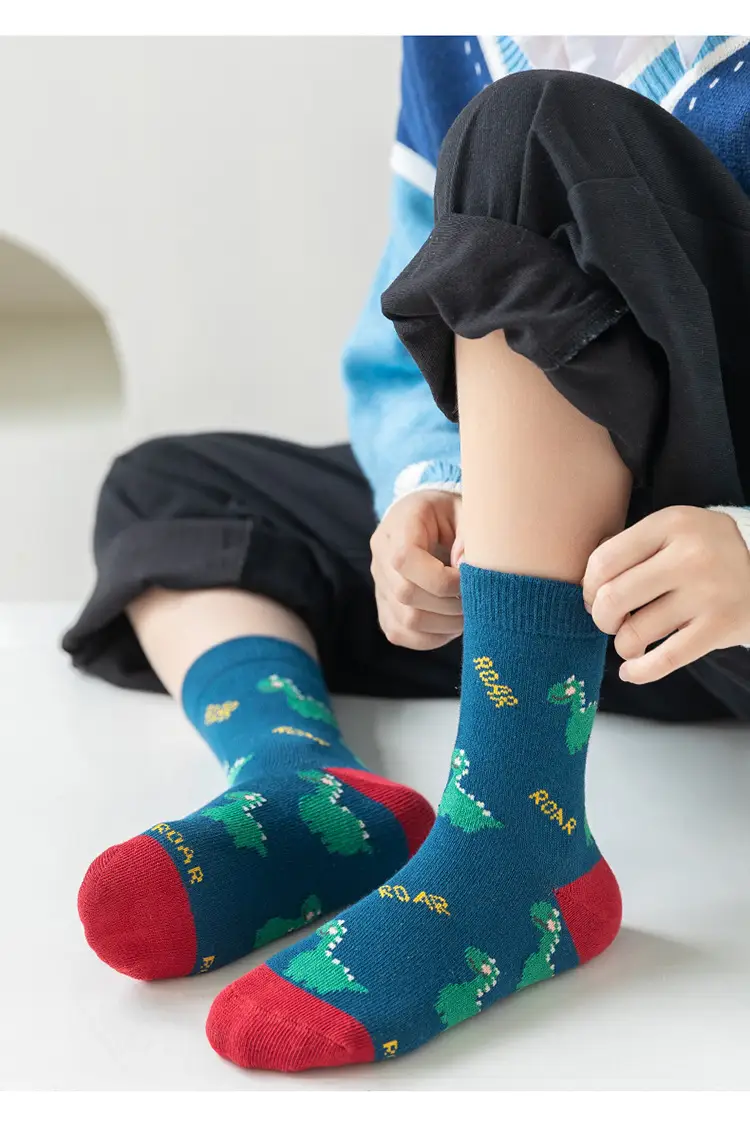 Autumn Winter Kids Mid-Calf Socks Cotton Blue — feature 24
